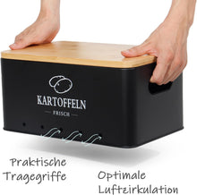 Lade das Bild in den Galerie-Viewer, Kartoffel Aufbewahrungsbox 3er Set, 360° Luftzirkulation für längere Frische, Für Zwiebeln, Kartoffeln, Knoblauch Schwarz
