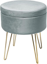 Lade das Bild in den Galerie-Viewer, Runder Hocker Ottoman Gepolsterter Hocker Abnehmbarer Bezug Metallstütze (Helle Graublau)
