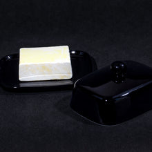 Lade das Bild in den Galerie-Viewer, Butterdose - Hochwertige Butterglocke aus Keramik - Butter Dish für alle gängigen Butter (250g) - Butterschale Porzellan (Schwarz)
