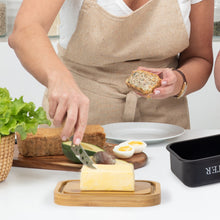Lade das Bild in den Galerie-Viewer, Butterdose,Butterglocke für 250g Butter,Butterdose aus beschichteter Metallplatte oder Boraxglas mit edlem nachhaltigem Naturholzdeckel( Schwarz)
