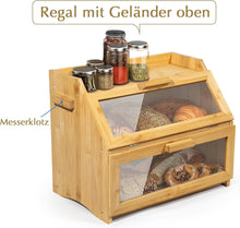 Lade das Bild in den Galerie-Viewer, Bambus Brotkasten mit Belüftung, Großer Brotbox, 2 Etagen und Sichtfenster, Holz Brotbehälter für Hörnchen, Brötchen, Brotaufbewahrung Küche
