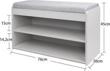Lade das Bild in den Galerie-Viewer, Schuhbank mit Sitzfläche &amp; Polster, Sitzbank mit Stauraum, Schuhregal mit Sitzfläche, Schuhregal mit 2 Ebenen Grau für Flur, Eingang 76 x 30 x 45 cm

