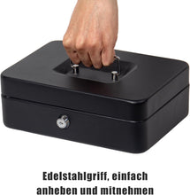 Lade das Bild in den Galerie-Viewer, Geldkassette mit münzzählbrett, 25 * 18 * 8.5 CM, Kasse Abschließbar, Cash Box Groß, Spardose, Geld organizer (Schwarz-25cm)
