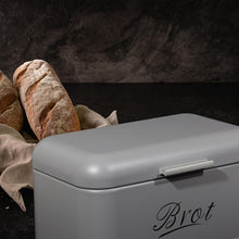 Lade das Bild in den Galerie-Viewer, Brotbox  mit Deckel, Großer Knäckebrot Box aus Metall, Brot und Kekse Lange Aufbewahren und Trocken Halten, Retro Design 31cm*19cm*16cm (Grau)
