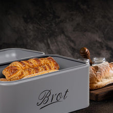 Lade das Bild in den Galerie-Viewer, Brotbox  mit Deckel, Großer Knäckebrot Box aus Metall, Brot und Kekse Lange Aufbewahren und Trocken Halten, Retro Design 31cm*19cm*16cm (Grau)

