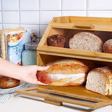 Lade das Bild in den Galerie-Viewer, Bambus Brotkasten mit Belüftung, Großer Brotbox, 2 Etagen und Sichtfenster, Holz Brotbehälter für Hörnchen, Brötchen, Brotaufbewahrung Küche

