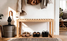 Lade das Bild in den Galerie-Viewer, Schuhbank aus Bambus mit Sitzfläche, Sitzbank mit Stauraum, Schuhregal mit Sitzfläche für Flur, Eingang, Wohnzimmer &amp; Schlafzimmer 76 x 42 x 32 cm
