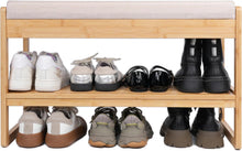Lade das Bild in den Galerie-Viewer, Schuhbank mit Sitzfläche &amp; Polster, Sitzbank mit Stauraum, Schuhregal mit Sitzfläche, Schuhregal mit 2 Ebenen Grau für Flur, Eingang 76 x 30 x 45 cm
