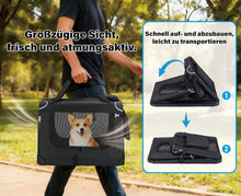 Lade das Bild in den Galerie-Viewer, Hundebox Faltbar Hundetransportbox, robust Transportbox für Hund &amp; Katze Groß Hundetasche Auto Haustiertransportbox für Unterwegs &amp; Zuhause Schwarz
