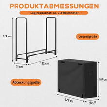 Lade das Bild in den Galerie-Viewer, Kaminholzregal Außen Metall, Brennholzregal mit Abdeckung | Holzunterstand für Garten und Terrasse, Brennholzregal, Holzstapelhilfe
