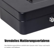 Lade das Bild in den Galerie-Viewer, Geldkassette mit münzzählbrett, 25 * 18 * 8.5 CM, Kasse Abschließbar, Cash Box Groß, Spardose, Geld organizer (Schwarz-25cm)
