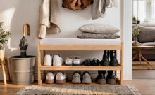 Lade das Bild in den Galerie-Viewer, Schuhbank mit Sitzfläche &amp; Polster, Sitzbank mit Stauraum, Schuhregal mit Sitzfläche, Schuhregal mit 2 Ebenen Grau für Flur, Eingang 76 x 30 x 45 cm

