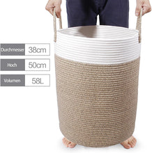 Lade das Bild in den Galerie-Viewer, Wäschekorb mit Henkel, Spielzeug Aufbewahrung, Aufbewahrungsbox Geflochten, Wäschesammler Groß, Aufbewahrungskorb Kinderzimmer (Braun&amp;Weiß, D 38 x H 50 CM)
