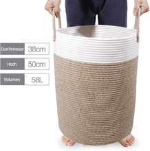 Lade das Bild in den Galerie-Viewer, Wäschekorb mit Henkel, Spielzeug Aufbewahrung, Aufbewahrungsbox Geflochten, Wäschesammler Groß, Aufbewahrungskorb Kinderzimmer (D 38 x H 50 CM)
