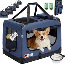 Lade das Bild in den Galerie-Viewer, Hundebox Faltbar Hundetransportbox, robust Transportbox für Hund &amp; Katze Groß Hundetasche Auto Haustiertransportbox für Unterwegs &amp; Zuhause Dunkelblau
