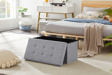 Lade das Bild in den Galerie-Viewer, Sitzbank, Fußhocker, Sitztruhe faltbar mit Stauraum belastbar bis 300 kg 76 x 38 x 38 cm«, MDF-Platte und Leinenimitat.(Hellgrau)
