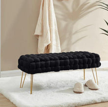 Lade das Bild in den Galerie-Viewer, Moderner Velvet SitzBank, Quadratisch Ottoman-Fußhocker
