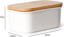 Lade das Bild in den Galerie-Viewer, Butterdose Keramik mit Holzdeckel , 250g Butter Aufbewahrung , Butterbox Porzellan vintage (Weiß)

