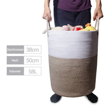 Lade das Bild in den Galerie-Viewer, Wäschekorb mit Henkel, Spielzeug Aufbewahrung, Aufbewahrungsbox Geflochten, Wäschesammler Groß, Aufbewahrungskorb Kinderzimmer（Braun-D 38 x H 50 CM）
