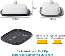 Lade das Bild in den Galerie-Viewer, Butterdose - Hochwertige Butterglocke aus Keramik - Butter Dish für alle gängigen Butter (250g) - Butterschale Porzellan (Schwarz-Weiß)
