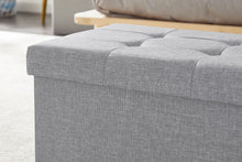 Lade das Bild in den Galerie-Viewer, Sitzbank, Fußhocker, Sitztruhe faltbar mit Stauraum belastbar bis 300 kg 76 x 38 x 38 cm«, MDF-Platte und Leinenimitat.(Hellgrau)
