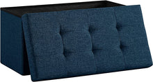 Lade das Bild in den Galerie-Viewer, Sitzbank,Fußhocker, Sitztruhe faltbar mit Stauraum belastbar bis 300 kg 76 x 38 x 38 cm«, MDF-Platte und Leinenimitat.(Marineblau)
