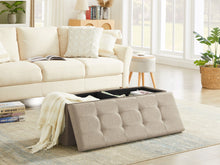 Lade das Bild in den Galerie-Viewer, Sitzbank mit Stauraum, Aufbewahrungsbox,faltbar,max.Belastbarkeit300kg,120 L,114x38x38cm,MDF-Platte und Leinenimitat.（Beige）
