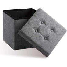 Lade das Bild in den Galerie-Viewer, Fußhocker, Fußbank Truhen Aufbewahrungsbox faltbar belastbar bis 300 kg, Leinen, 38 x 38 x 38 cm（Dunkelgrau）
