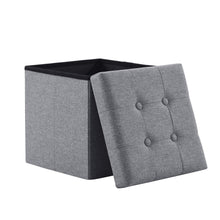 Lade das Bild in den Galerie-Viewer, Fußhocker, Fußbank Truhen Aufbewahrungsbox faltbar belastbar bis 300 kg, Leinen, 38 x 38 x 38 cm（Dunkelgrau）
