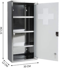 Lade das Bild in den Galerie-Viewer, Medizinschrank Abschließbar Hängend, Erste Hilfe Schrank, Arzneischrank aus Edelstahl, Wand-Medizinbox XXL 57 x 27 x 12 cm (Silber - 4 Schichten)
